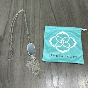 Kendra Scott long silver pendant necklace, gray stone with tassel